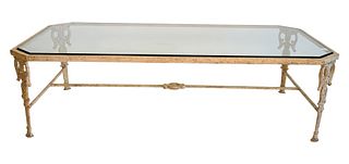 Minton Spidell Iron and Glass Coffee Table, having eight sides, height 17 inches, top 32" x 60".