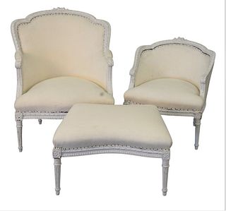 Louis XVI Style Three Part Lounge, in need of upholstery, height 34 inches, total length 76 inches.