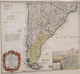 J. B. Homann (Dutch, 1664 - 1724), map of Chile y Paraguay, 1733, engraving on paper, sight size 19" x 22".