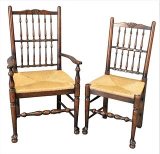 Set of Eight French Style Chairs, to include two armchairs, six side chairs, all with removable rush seats, seat height 18 1/2 inches.