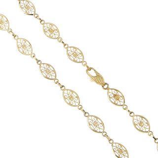 An 18ct gold necklace. Designed as a series of marquise-shape openwork links, to the textured lobste