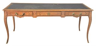 Louis XV Style Oak Writing Table, having inset tooled leather top, probably 19th century, height 30 inches, top 30" x 72".