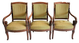 Set of Three Directoire Style Armchairs, 19th century, height 36 inches, width 22 inches.