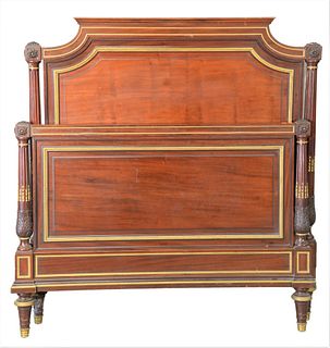 H. Fourdinois Louis XV Style Mahogany Bed, with gilt bronze mounts, twin size, signed H. Fourdinois, European size, height 47 1/2 inches, width 44 1/2