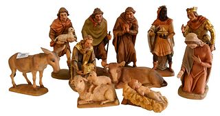Eleven Piece Group of Carved Anri Wood Nativity Figures, to include the baby Jesus, Mary, three wise men, two animals, along with three shepherds, mad