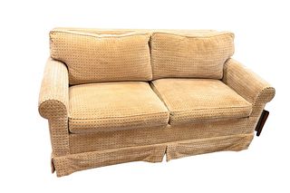 Avery Boardman Two Cushion Sleeper Sofa, in gold and black upholstery, length 64 inches.