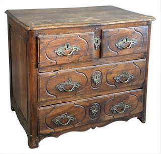Continental Oak Cabinet, having two short drawers over two long drawers, mostly original, height 28 inches, top 22" x 33".