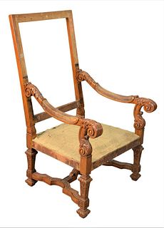 Baroque Style Armchair Frame, height 45 1/2 inches, width 27 inches.