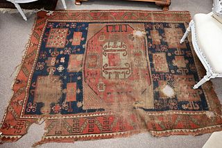 Two Oriental Throw Rugs, one very worn, 4' 10" x 6' and 3' 4" x 5' 7".