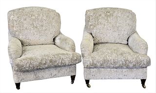 Pair of Custom Upholstered Easy Chairs, height 29 inches, width 30 inches.