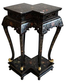 Chinese Lacquered Stand, having shaped top, height 36 inches, width 26 inches.
