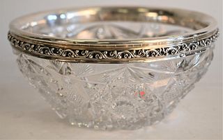 Cut Glass Bowl, having silvered rim, height 4 1/2 inches, diameter 9 1/4 inches.