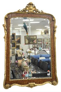 Georgian Style Contemporary Mirror, rectangle with burl and gilt frame, height 52 inches, width 33 inches.