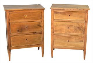 Pair of Continental Three Drawer Diminutive Chests, height 33 1/2 inches, top 16" x 23 1/4".