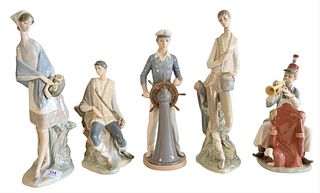 Five Piece Lot of Porcelain Lladro Figures, to include "Norman Rockwell Practice Makes Perfect"; "Pastor Nuevo"; "La Merienda"; "Del Monte"; along wit