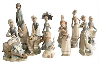 Ten Piece Lot of Porcelain Lladro Figures of Girls with Animals, to include "Aldeana Con Gallo", "Comida Para El Conejo", "Nina Corderito", "Pastorcit