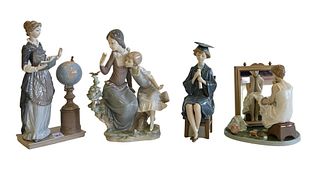 Four piece lot of Lladro porcelain figures, to include "Graduda", "Hermanitas contemplativas", "Rockwell's Day Dreamer", and "Maestro de Antano", heig