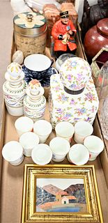 Large Lot, to include twelve Lomonosov Russian porcelain cups, a Lomonosov porcelain cup and saucer, a Russian porcelain rooster, a small pietra dura 