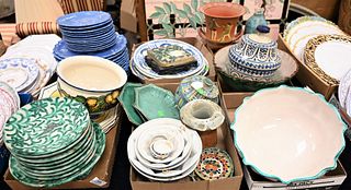 Six Tray Lots of Glazed Pottery and Ceramic Items, to include plates, bowls, chargers, etc., diameter of largest charger 13 inches.