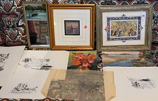 Artwork Lot, to include signed Mid Eastern oil, Carole Loiacono, Franklin Saye, Carol Good, along with sketches by Emily Eden. Provenance: Waterfront 