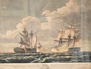 Samuel Seymour After Thomas Birch, "The U.S. Frigate United States Capturing His Britannic Majesty's Frigate Macedonian 1815" circa 1900, engraving wi