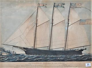 Smith and Chase, Ship Brokers, 52 South Street, New York, lithograph on paper, 20 1/4" x 27 1/2".
