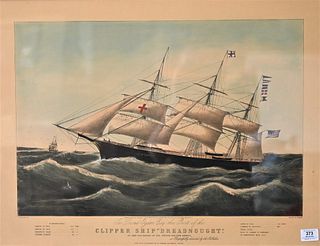 After Nathaniel Currier (American, 1813 - 1888), "Chipper Ship, Dreadnought, 1854", lithograph with hand coloring on paper, image size 17" x 24 1/2".