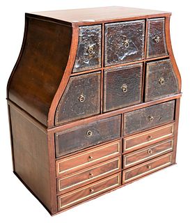 Large Table Cabinet, having fourteen drawers, eight having leather fronts, height 29 inches, width 27 inches, depth 15 inches.