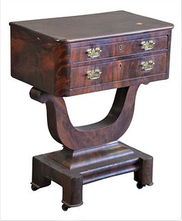 Empire Stand, having two drawers over u-shaped base ending in casters, height 30 1/2 inches, top 15 1/2" x 24 1/2".