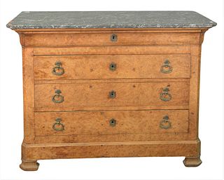 Burlwood Server, having marble top and three drawers over bracket base, height 38 inches, width 51 inches, depth 24 inches.
