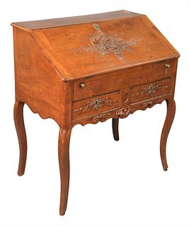 Louis XV Ladies Desk, having slant lid over two drawers on cabriole legs, 18th century, height 34 inches, width 31 inches.