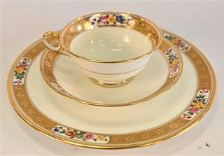 35 Piece Royal Cauldon Tea Set, having gilt rims and floral details, to include 10 tea cups, 12 saucers, along with 12 luncheon plates, diameter of lu
