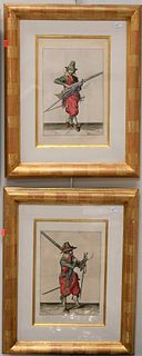 Four Piece Lot, to include a set of four Continental School soldier engravings, possibly German, engraving with hand coloring, each unsigned, having m