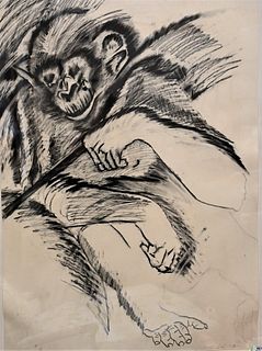 Bill Copley (American, b. 1946), Untitled (Chimpanzee), 1982, charcoal on paper, signed and dated lower right "Billy Copley 1982", 40" x 29 1/2".