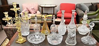 12 Piece Lot of Glass and Cut Glass, to include a large vase marked Ceska, a pair of vases, a pair of decanters, two large decanters, along with a lar