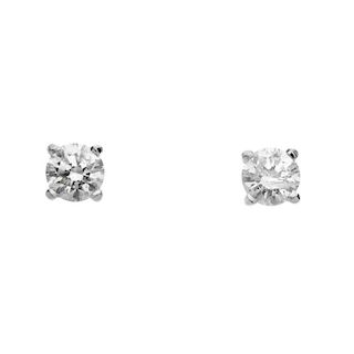 A pair of brilliant-cut diamond single-stone ear studs. Estimated total diamond weight 1ct, J-L, P1-