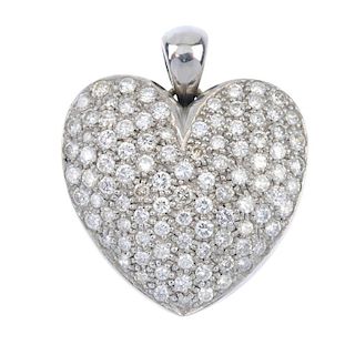 A 14ct gold diamond heart pendant. The pave-set diamond heart, suspended from a tapered surmount. Es