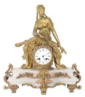 Antique Fr. Empire Neoclassical Gilt Bronzed Clock
