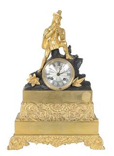 French Empire Gilt Figural Mantle Clock