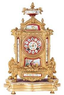 French Gilt Sevres Style Mantle Clock
