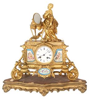 Antique French Gilt Metal Sevres Mantle Clock