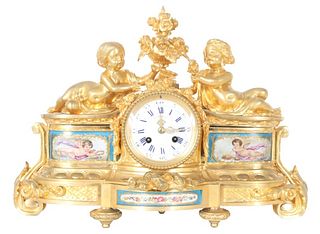 Antique French Gilt Sevres Style Clock - Tavernier