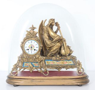 Antique Fr. Gilt Ormulu Angel Mantel Clock w Dome