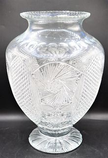 Very Large Signed Balluster Shaped Cut Glass Vase
