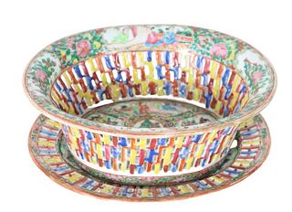 Chinese Reticulated Rose Medallion Porcelain Bowl