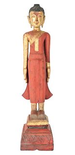 Standing Carved Wood Buddha