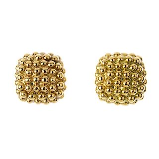 FOPE - a pair of 18ct gold ear studs. Each designed with textured beaded detail and clip back fittin