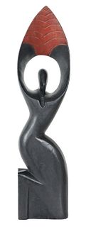 African Modernist Carved Ebony Sculpture of Woman