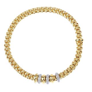 FOPE - an 18ct gold diamond bracelet. Designed as alternating brilliant-cut diamond and polished fre