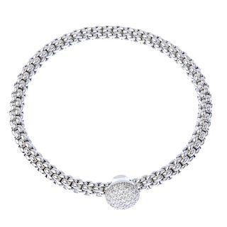 FOPE -  an 18ct gold diamond bracelet. The brilliant-cut diamond dome-shape panel, to the mesh-link
